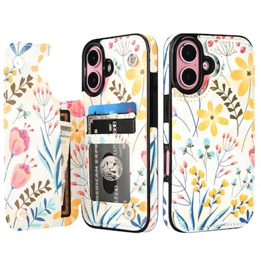 HAOPINSH for iPhone 16 Wallet Case with Card Holder Floral Flower Pattern Back Flip Folio PU Leather Kickstand Card Slots Case for Women Girls Double Magnetic Clasp Shockproof Cover 61