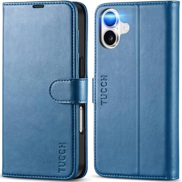 TUCCH Wallet Case for iPhone 16 Magnetic PU Leather Kickstand Flip Cover with 4 Card Slot Shockproof TPU Interior Shell RFID Blocking Folio Case Compatible with iPhone 16 5G 2024 Light Blue