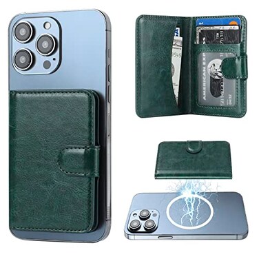 Bocasal for MagSafe Wallet Magnetic Card Holder RFID Blocking Leather Card Slots for iPhone 171615141312 ProMaxPlusAir Adjustable Kickstand Flip Mag Safe Wallet Dark Green