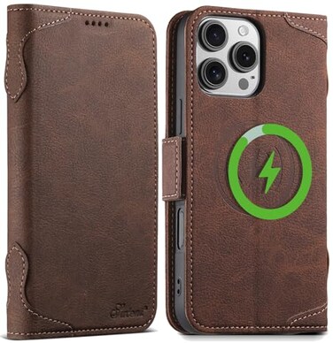 SINIANL iPhone 16 Pro Max Wallet Case MagSafe Compatible Leather Folio Cover with Card Slots and Kickstand Brown