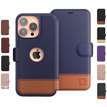 LUPA Legacy for iPhone 16 Pro Wallet Case Ultra Slim Protective Shockproof Credit Card Holder Wireless Charging Compatible Premium Vegan Leather Folio Cover 63 Desert Sky Blue Brown