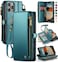 Defencase Compatible with iPhone 16 Pro Case Wallet with RFID Blocking Card Holder for Women Men PU Leather Magnetic Snap Flip Zipper Strap Wallet Phone Case Fit for iPhone 16 Pro 63 Blue Green