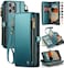 Defencase Compatible with iPhone 16 Pro Case Wallet with RFID Blocking Card Holder for Women Men PU Leather Magnetic Snap Flip Zipper Strap Wallet Phone Case Fit for iPhone 16 Pro 63 Blue Green