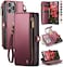 Defencase Compatible with iPhone 16 Pro Max Case Wallet with RFID Blocking Card Holder for Woman PU Leather Magnetic Snap Flip Zipper Strap Wallet Phone Case Fit for iPhone 16 Pro Max 69 Wine Red