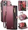 Defencase Compatible with iPhone 16 Pro Max Case Wallet with RFID Blocking Card Holder for Woman PU Leather Magnetic Snap Flip Zipper Strap Wallet Phone Case Fit for iPhone 16 Pro Max 69 Wine Red