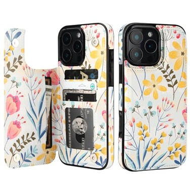 HAOPINSH for iPhone 16 Pro Max Wallet Case with Card Holder Floral Flower Pattern Back Flip Folio PU Leather Kickstand Card Slots Case for Women Girls Double Magnetic Clasp Shockproof Cover 69