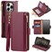 Antsturdy Compatible with iPhone 16 Pro Wallet CaseRFID Blocking PU Leather Phone Case Women Men Kickstand Flip Cover Wrist Strap Zipper Credit Card Holder Slots for Apple 16 Pro 63Wine Red