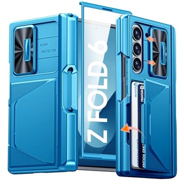 BSNRM for Samsung Galaxy Z Fold 6 Case with Card Holder RFID Blocking S Pen Holder Slide Camera Cover Hinge Protection FullBody Rugged Shockproof Wallet Case for Galaxy Z fold 6Lake Blue