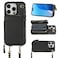 Bocasal Crossbody Wallet Case for iPhone 16 Pro RFID Blocking Leather Purse Case with Card Holder Protective Handbag Flip Cover with Zipper Wrist Strap Lanyard for Women 5G 63 Inch Black