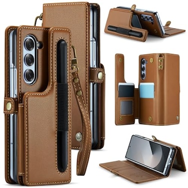 XIMAND for Samsung Galaxy Z Fold 6 Wallet Case with 7 Credit Card Slots and SPen SlotRFID BlockingClassic Leather Magnetic Clasp Kickstand CoverBrown