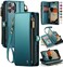 Defencase Compatible with iPhone 16 Pro Max Case Wallet with RFID Blocking Card Holder for Woman PU Leather Magnetic Snap Flip Zipper Strap Wallet Phone Case for iPhone 16 Pro Max 69 Blue Green