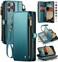 Defencase Compatible with iPhone 16 Pro Max Case Wallet with RFID Blocking Card Holder for Woman PU Leather Magnetic Snap Flip Zipper Strap Wallet Phone Case for iPhone 16 Pro Max 69 Blue Green