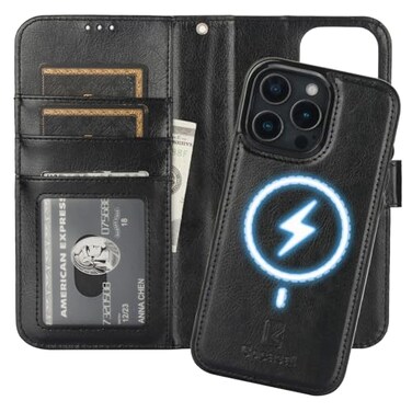 Bocasal for iPhone 16 Pro Max Wallet Case Compatible with MagSafe Wireless Charging RFID Blocking Magnetic Leather Case with Card Slots Holder Kickstand Detachable Wrist Strap 69 Inch Black