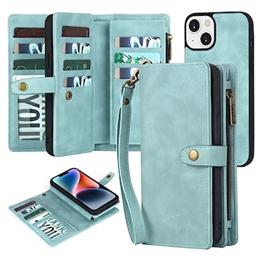 TwoHead Designed for iPhone 13 Wallet Case with Card HolderDetachable Magnetic Phone Case with Wallet PU Leather Wallet Phone Case for iPhone 13 Case Wallet for WomenMen with Wrist StrapBlue