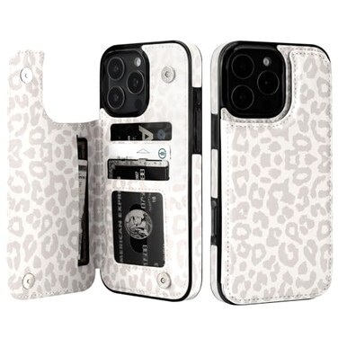 HAOPINSH for iPhone 16 Pro Max Case Wallet with Card Holder White Leopard Cheetah Pattern Back Flip Folio PU Leather Kickstand Card Slots Case for Women Girls Double Magnetic Clasp Shockproof 69