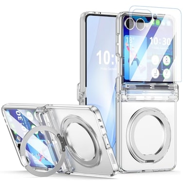 SQMCase Designed for Samsung Galaxy Z Flip 7 Case Magnetic with Hinge Protection Screen Protector Kickstand Compatible with MagSafeSlim Protective Phone Case Cover for Z Flip 7 Clear