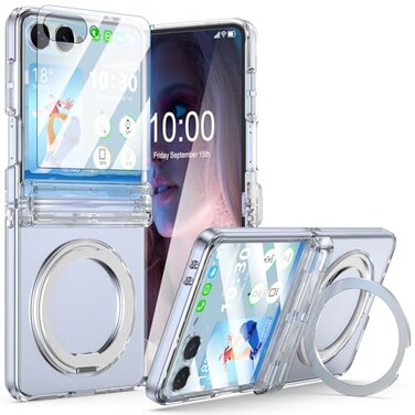 SQMCase Designed for Z Flip 7 Case ClearCompatible with MagSafe Builtin Kickstand Screen Protector Hinge Protection Slim Protective Phone Case Plating Cover for Samsung Galaxy Z Flip 7 Clear