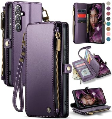 Defencase for Galaxy S25 PlusS25 Case Wallet with RFID Blocking Card Holder for Women Men Elegant Leather Magnetic Snap Flip Strap Zipper Wallet Phone Cases for Samsung Galaxy S25 Plus 67 Purple