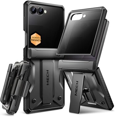 TONGATE for Z Flip 7 Case with Privacy Screen Protector Stand BeltClip Hinge Protection AntiSlip FullBody Military Grade Protective Phone Case for Samsung Galaxy Z Flip 7 5g 2025 Black