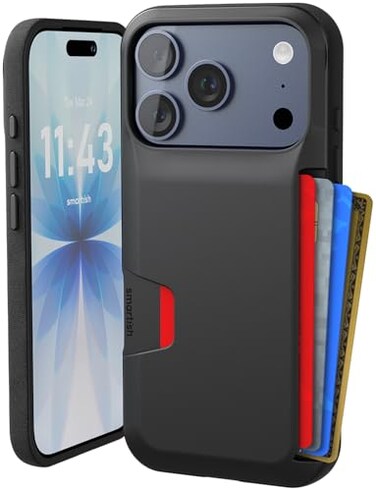 Smartish iPhone 17 Pro Wallet Case Wallet Slayer Vol 1 Slim Protective Credit Card Holder Drop Tested Hidden Credit Card Slot Cover for Apple iPhone 17 Pro Black Tie Affair
