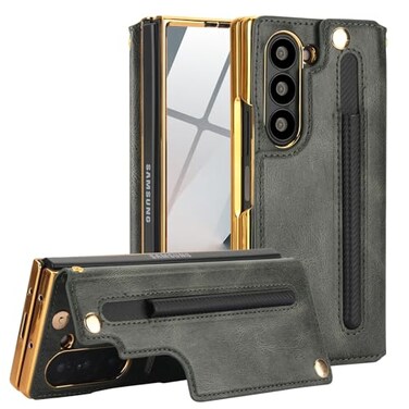 XIMAND for Samsung Galaxy Z Fold 6 Wallet Case with SPen Holder and Credit Card Holder Builtin Front Screen Flim ProtectorLuxurious Leather Magnetic Clasp KickstandGreen