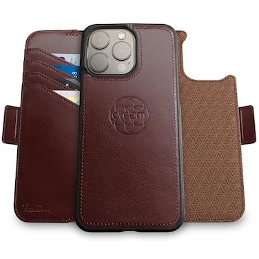 Dreem Wallet Case for iPhone 16 Pro Revolutionary VertHor Phone Stand Magnetic Detachable Vegan Leather Flip Cover RFID Blocking Card Holder MagSafeFit Gift Box Fibonacci Coffee