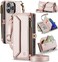Strapurs Wallet Case Compatible with iPhone 16 Pro Max 69 RFID Blocking 10Card Holder Soft PU Leather Magnetic Snap Shoulder Strap Zipper Pocket Phone Case Fit for iPhone 16 Pro Max Rose Gold