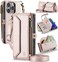 Strapurs Wallet Case Compatible with iPhone 16 Pro Max 69 RFID Blocking 10Card Holder Soft PU Leather Magnetic Snap Shoulder Strap Zipper Pocket Phone Case Fit for iPhone 16 Pro Max Rose Gold