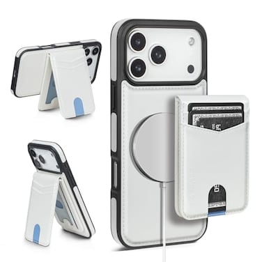 SkyEagle Compatible with Magsafe 2 in 1 Detachable iPhone 17 Pro Max Wallet Case with Card HolderWomen Men Magnetic PU Leather RFID Blocking Flip Kickstand Credit Slotsfor Apple 17 ProMaxWhite