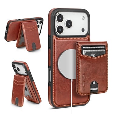 SkyEagle Compatible with Magsafe 2 in 1 Detachable iPhone 17 Pro Max Wallet Case with Card HolderWomen Men Magnetic PU Leather RFID Blocking Flip Kickstand Credit Slotsfor Apple 17 ProMaxBrown