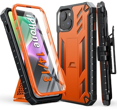 FNTCASE for iPhone 1413 Case with BeltClip Holster Kickstand Heavy Duty Military Grade Protection Cover Shockproof TPU Phone Shell Durable Rugged Full Protective Phonecase 61 inch Orange
