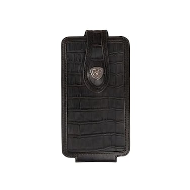 ARIAT Crocodile Double Stitch Concho Leather Cell Phone Case Fits iPhone 171615 Pro Max Galaxy S25S24S23 Ultra Pixel 9 Pro XL Chocolate Trim Magnetic Flap 360 Belt Clip Black Large