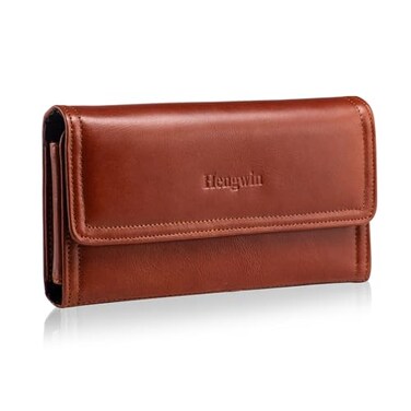 Hengwin Leather Phone Holster Fits for iPhone 17 Pro Max 16 Plus 15 Pro Max 13 Pro Max 12 Pro Max Samsung Galaxy S25 Edge S24 Ultra A15 A25 A54 Belt Case Magnetic Cell Phone Holder Belt Pouch Brown