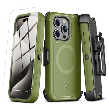 M MYBAT PRO Maverick Series for iPhone 15 Pro Max Case with Belt Clip HolsterCompatible with Magsafe wScreen Protector AntiDropShockproofwith 360Rotating KickstandHeavy Duty Protection