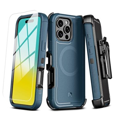 M MYBAT PRO Maverick Series for iPhone 16 Pro 63 Case with Belt Clip HolsterCompatible with Magsafe wScreen ProtectorAntiDropShockproofwith 360Rotating KickstandHeavy Duty Protection Blue