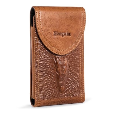 Hengwin Genuine Leather Phone Holster Fits for iPhone 16 Pro Max 15 Plus 14 Pro Max Samsung Galaxy A15 Note 9 8 S23 S22 S21 FE S20 Ultra Holster Waist Pouch Belt Clip Case Cell Phone Holder Brown