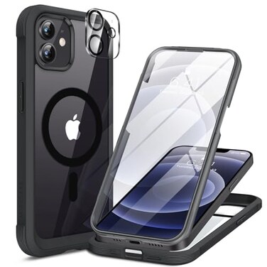 Miracase Magnetic for iPhone 1212 Pro Case 61 inch Compatible with MagSafe Upgrade FullBody Clear Phone Bumper Case with Builtin 9H Tempered Glass Screen Protector Magnetic Classic Black