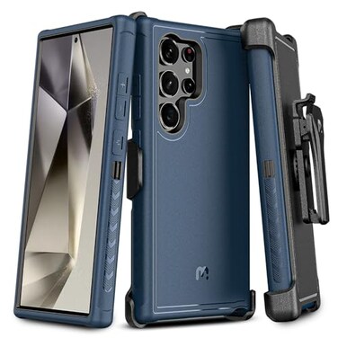 M MYBAT Pro Maverick Series for Samsung Galaxy S24 Ultra Case with Belt Clip Holster 68 inch Heavy Duty Military Grade Drop Protective Case with 360 Rotating Stand No Screen Protector Blue