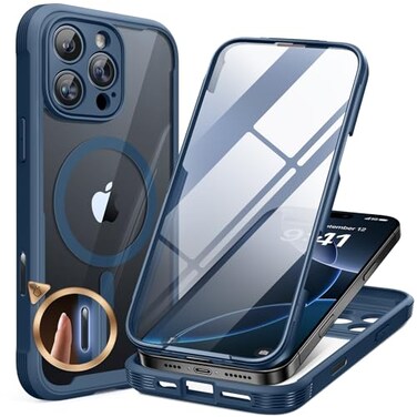 Miracase Magnetic for iPhone 16 Pro Case FullBody Phone with Builtin Glass Screen Protector Compatible with MagSafe Military Drop Proof 16 Pro Cover Bumper 63 inch Blue
