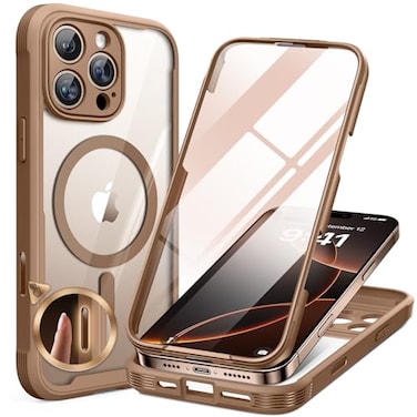 Miracase Magnetic for iPhone 16 Pro Case FullBody Phone with Builtin Glass Screen Protector Compatible with MagSafe Military Drop Proof 16 Pro Cover Bumper 63 inch Gold Brown