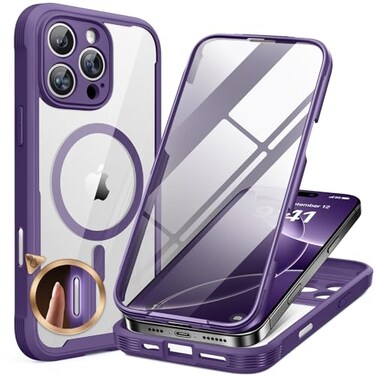 Miracase Magnetic for iPhone 16 Pro Case FullBody Phone with Builtin Glass Screen Protector Compatible with MagSafe Military Drop Proof 16 Pro Cover Bumper 63 inch Purple