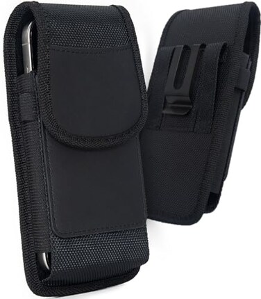 URDIKKG Phone Holster Pouch Compatible with iPhone 1716151413 Pro Max and Plus Models Galaxy S25S24S23S22 Plus FE Cell Phone Belt Holder with Card Holder and Magnetic Closure LBlack