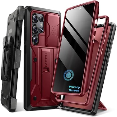 TONGATE for Samsung Galaxy S24 Ultra Case with Privacy Screen Protector Slide Camera Cover 2 Front Frames FullBody Heavy Duty S24 Ultra Phone Case with Stand Belt Clip Holster Maroon
