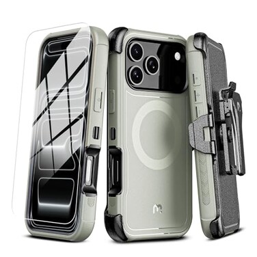 M MYBAT PRO for iPhone 17 Pro Max Case with Belt Clip Holster Maverick Series 17 Pro Max CaseCompatible with Magsafe wScreen ProtectorAntiDropwith 360Rotating KickstandHeavy Duty Protection