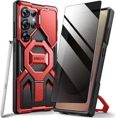 TONGATE Magnetic for Samsung Galaxy S25 Ultra Case with Privacy Screen Protector Compatible with MagSafeCamera Protective CoverMilitaryGrade Protection Ring Stand Phone Case S25 Ultra Red