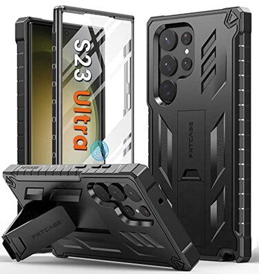 FNTCASE for Samsung Galaxy S23Ultra Case Military Grade Drop Proof Protection Mobile Cover with Kickstand Matte Textured Rugged Shockproof TPU Protective Sturdy Phone Case Black 68 inch