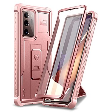 Dexnor for Samsung Galaxy Note 20 Ultra 5G Case Built in Screen Protector and Kickstand Heavy Duty Military Grade Protection Shockproof Protective Cover for Galaxy Note 20 Ultra Rose Gold