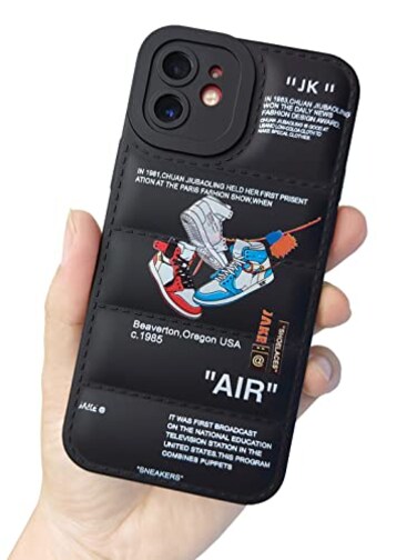 Cairiocoin Ins Off Sports Shoes Brand Puffer Phone Case Compatible with iPhone 13 61 Sneakers Ins White Label Pattern Graphics Soft Silicone Full Body Shockproof Protective Phone Case for iPhone 13 Bl