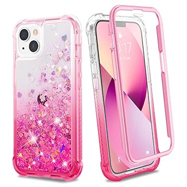 Ruky Case for iPhone 13 iPhone 14 Full Body Glitter Liquid Case with Builtin Screen Protector Soft TPU Protective Girls Women Phone Case for iPhone 13 iPhone 14 61 Gradient Pink