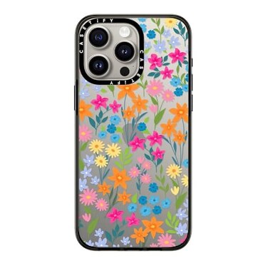 CASETiFY Compact iPhone 15 Pro Max Case 4 ft 2X Military Grade Drop ProtectionSlimLightweight Bright Spring Flowers Clear Black